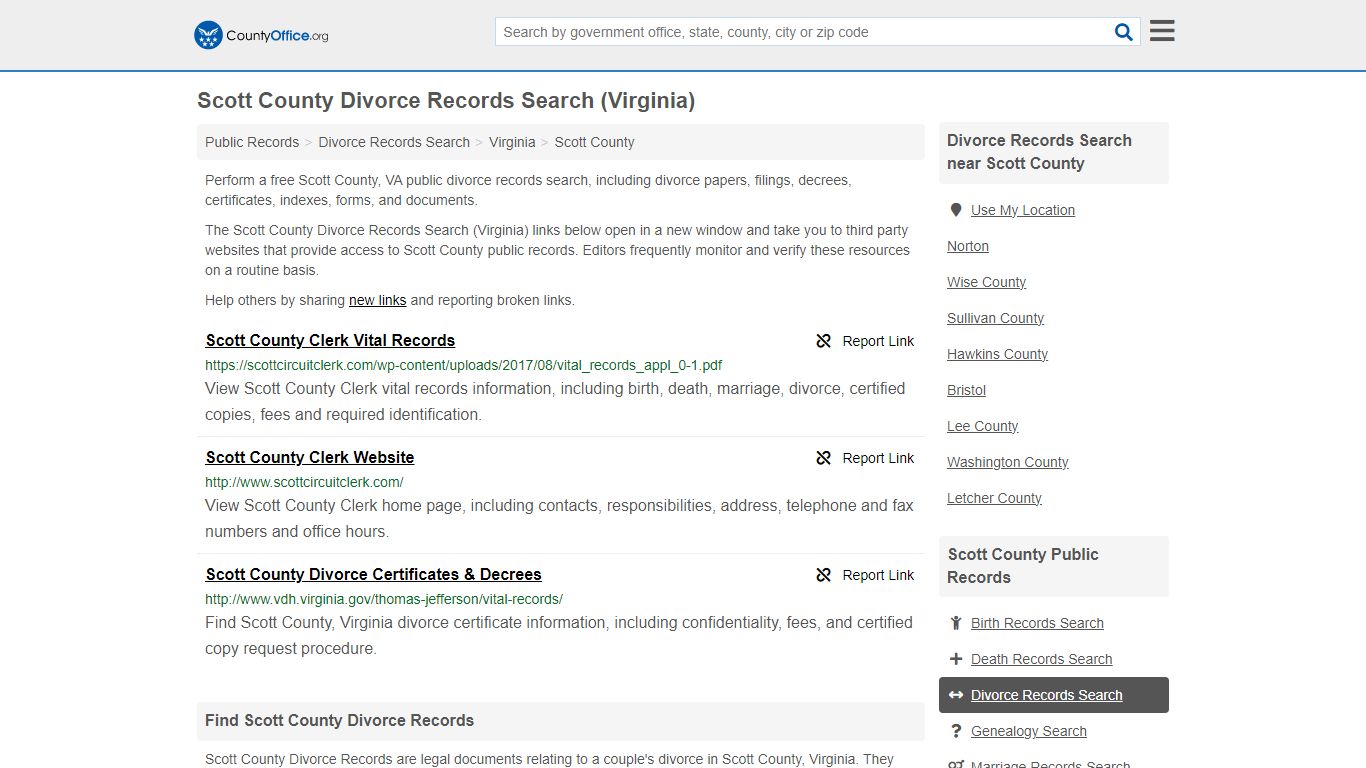 Divorce Records Search - Scott County, VA (Divorce Certificates & Decrees)